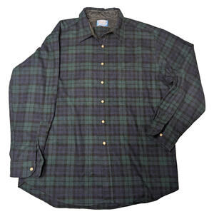 Pendleton Late 60s/Early 70s Men's Black Watch Tartan Button Up Flannel Shir, XL